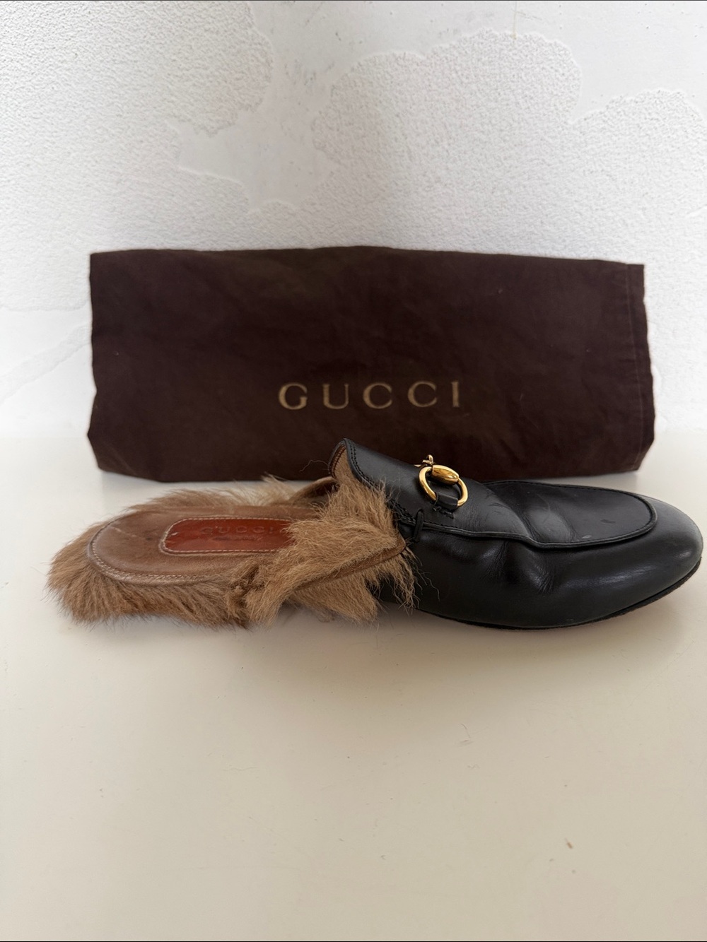 Gucci Black Leather Fur-Lined Horsebit Slipper Mules Size 6 - Picture 8 of 13